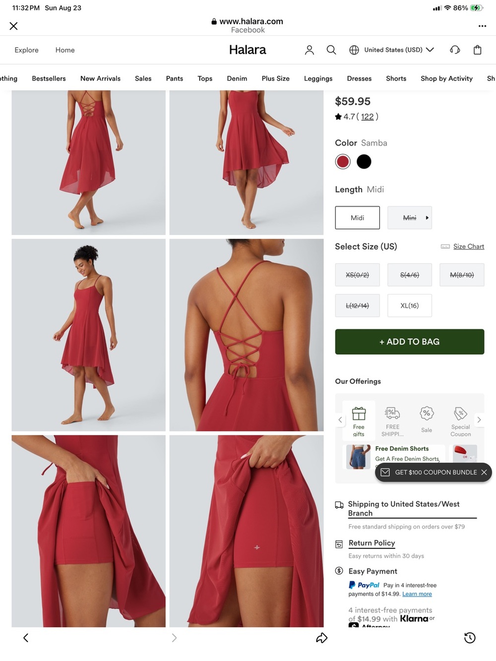 HALARA Crisscross Back Midi Dress - Samba Red